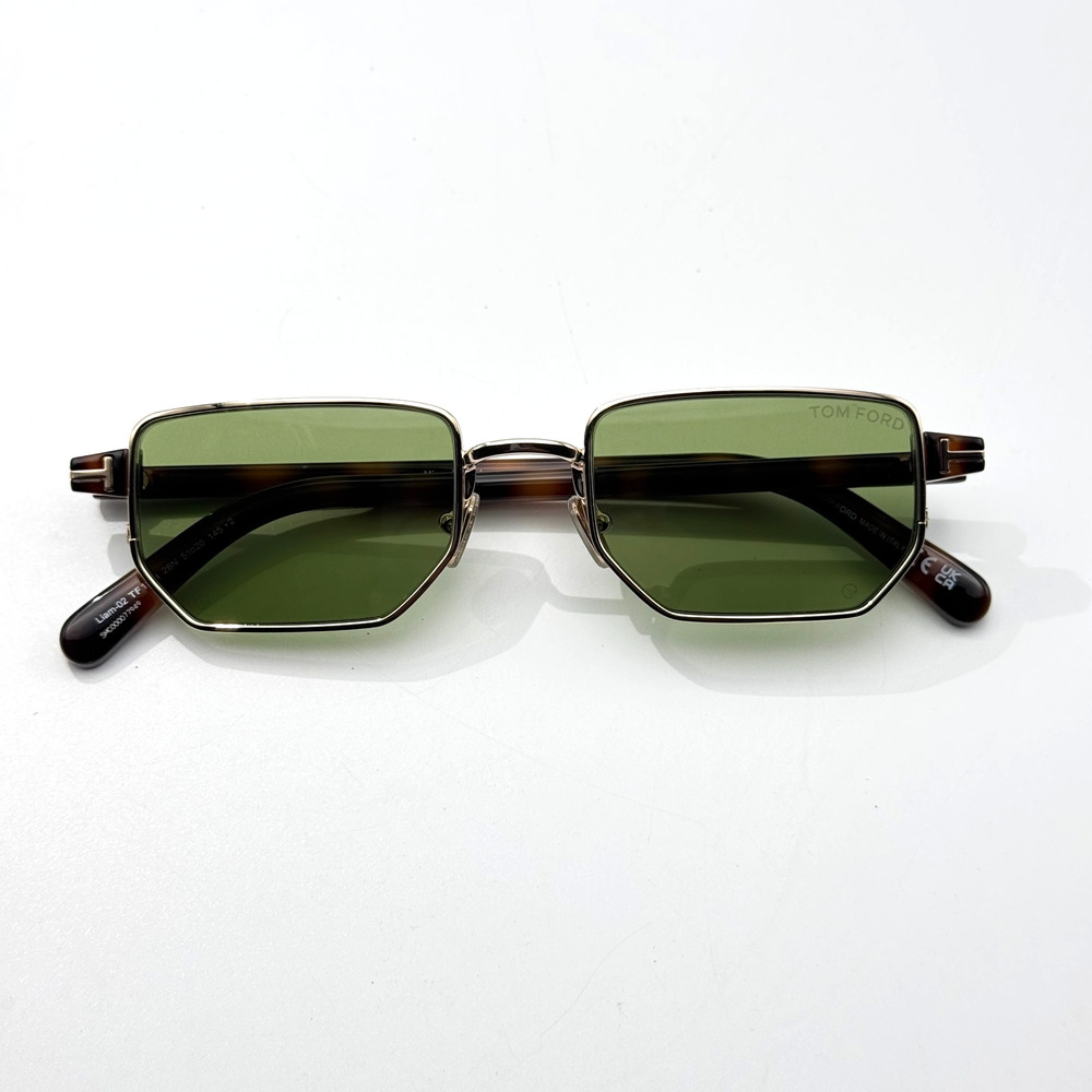 Tom Ford Sunglasses Liam-02 TF1360 28N Gold Geometric Frame Green Glass Lens